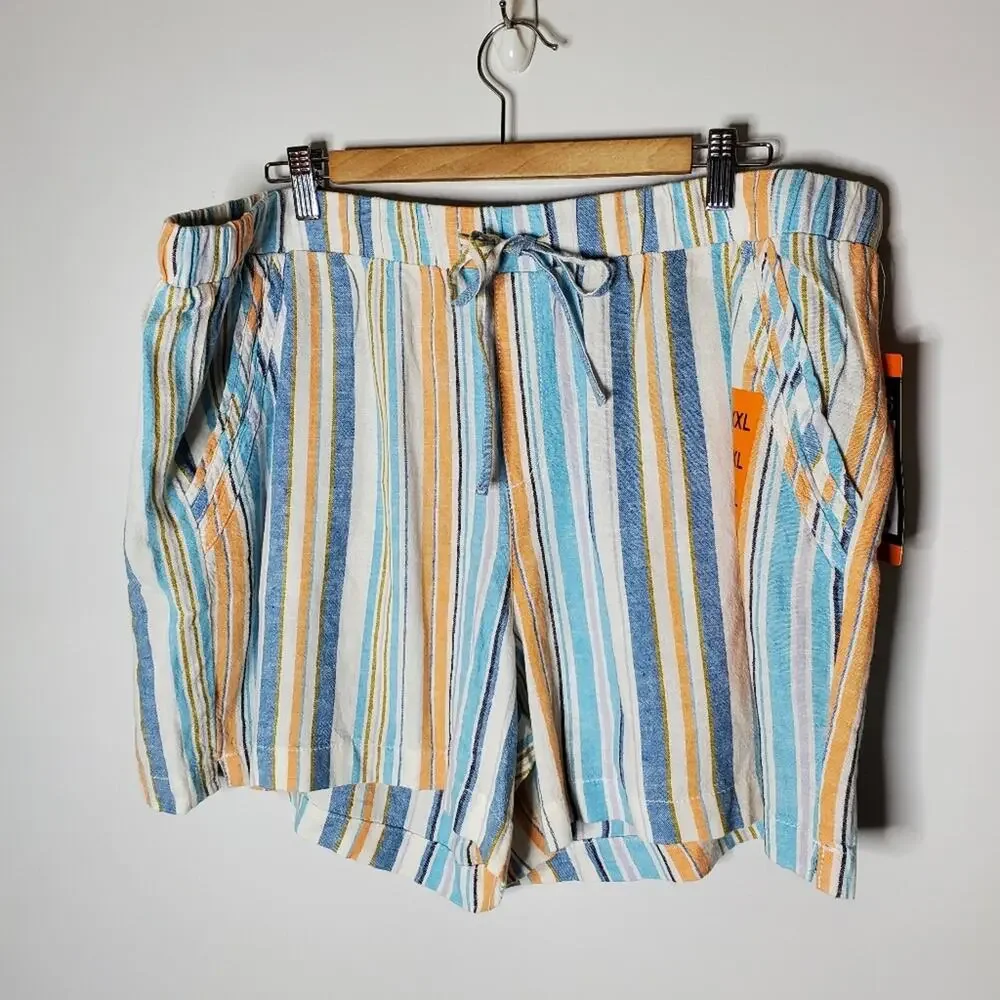 Briggs Linen Blend striped drawstring linen casual shorts NEW Size XXL - Picture 6 of 11